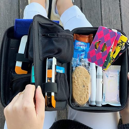 Glucology Diabetic Travel Case - Organizer for Blood Sugar Test Strips, Medication, Glucose Meter, Pills, Tablets, Pens, Insulin Syringes, Needles, Lancets (Black, Plus)