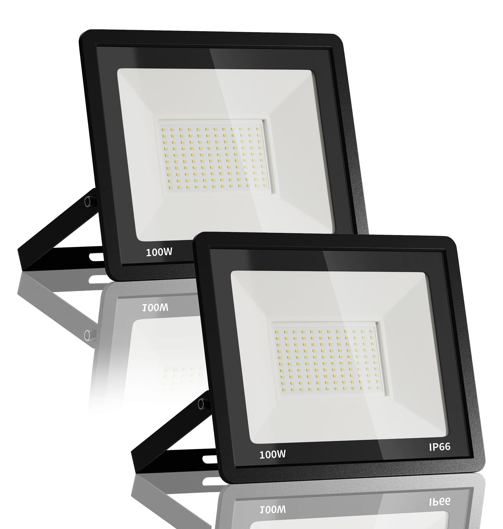 JESLED Faretto LED da Esterno, 100W 10000LM Super Luminosa Faro, 144LED 6000K Bianco Freddo Faretti, Impermeabile IP66 Fari per Giardino Garage(Cavo da 1M)