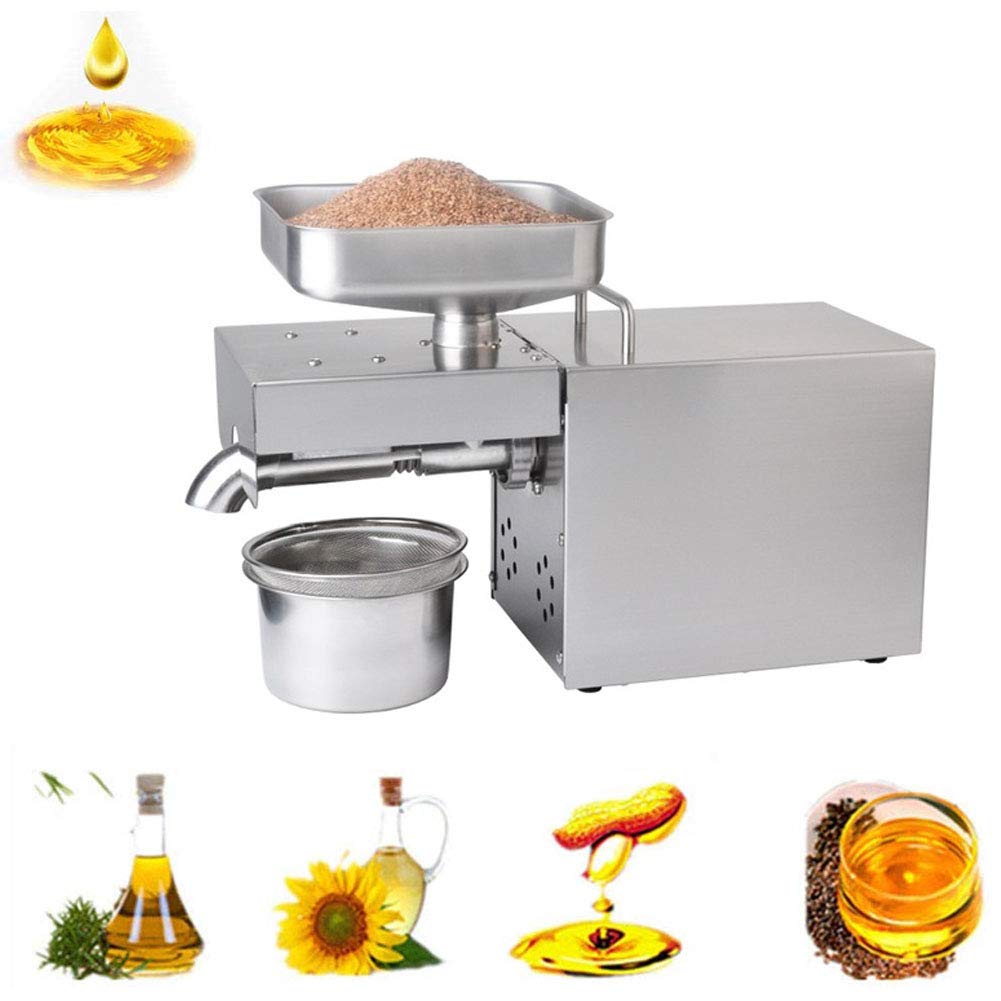 MYUYEE 610W Automatic Oil Press Machine Cold/Hot Nut Oil Extractor Stainless Steel Home Commercial Stainless Steel Oil Expeller for Coconut Canola Sesame Peanut 3-6Kg/H