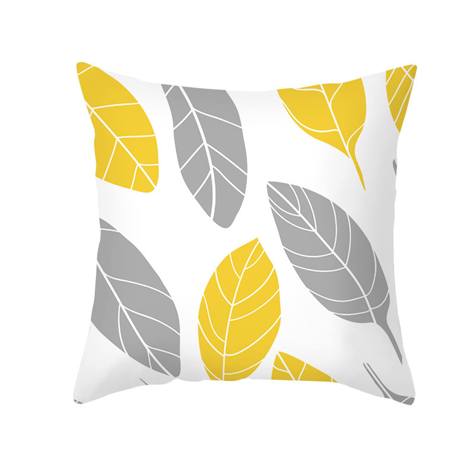 Cushion Covers Grey Yellow Leaves Pillow Cases Soft Linen Cushions with Covers Included Washable Sofa Cushions with Invisible Zip Pillowcase Breathable Pillow Cover 60x60 Cushion Cover 1 Pack