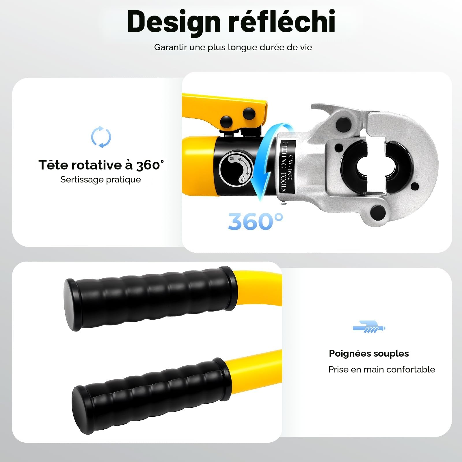 8 Tonnes Pince A Sertir, Pince À Sertir Multicouche, Pince A Sertir Per avec Matrices 16-32mm et Tête Pivotante 360°, Hydraulique, Sertisseuse Cuivre pour Tuyaux Alu-Plastique & PEX