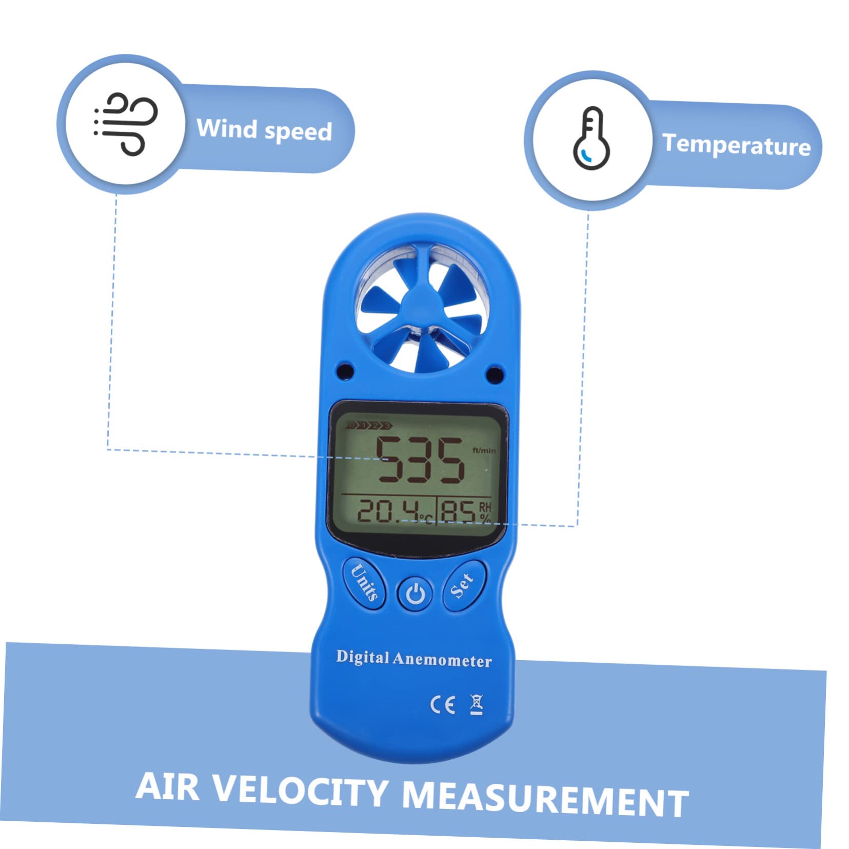 Mini Anemometro Portatile Digitale 1 Pezzo in Plastica | Misura Velocità del Vento, Temperatura e Umidità, Schermo Lcd con Retroilluminazione, Borsa Inclusa