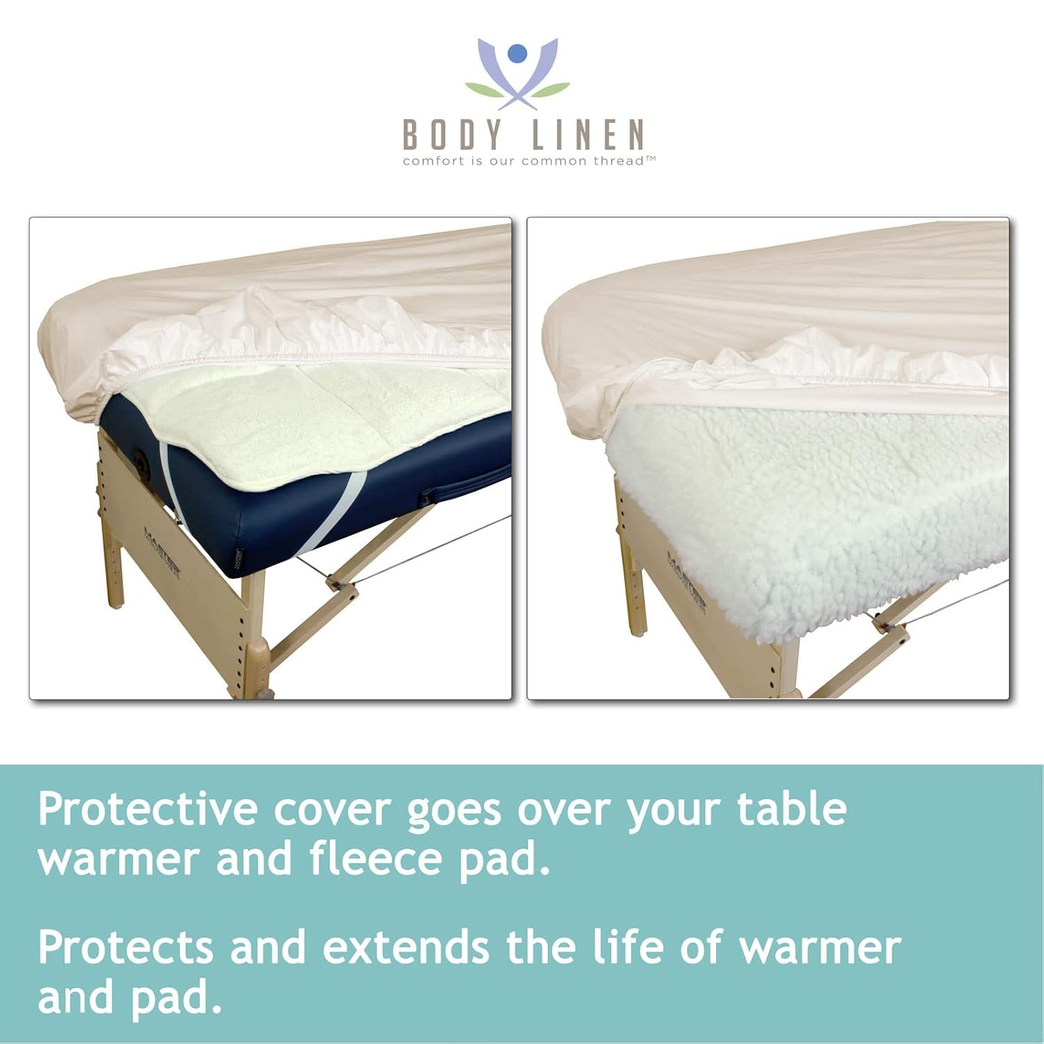Body Linen 10 Pack Protective Massage Table Cover -Reusable Barrier with Wipe Clean Surface. Waterproof PUL Material, Machine Washable. Protects Table Surface, Warmer and Pad -Natural