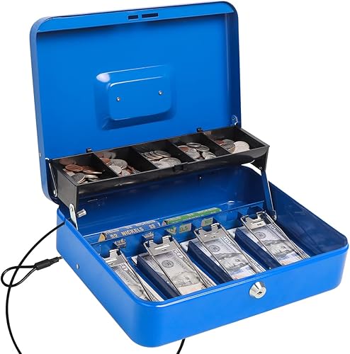 Miniatura 13 de Caja de seguridad Parrency con cerradura de llave, caja de seguridad con almacenamiento seguro y cable de seguridad, caja de dinero de metal Rosa