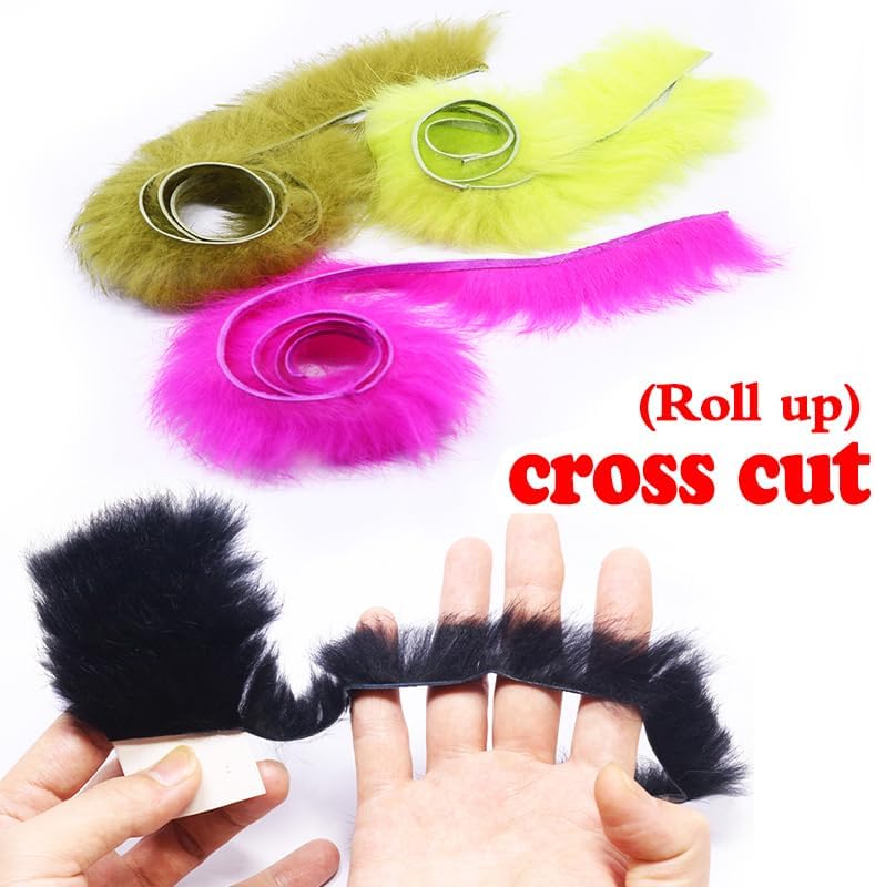Cross Cut Rabbit Zonker Strips 7 Colors 1/8in Rabbit Fur Fly Tying Material