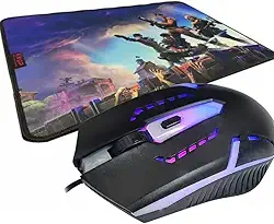Kit Mouse Gamer Com Led 3600Dpi + MousePad Gamer Tecido e Borracha Fortnite
