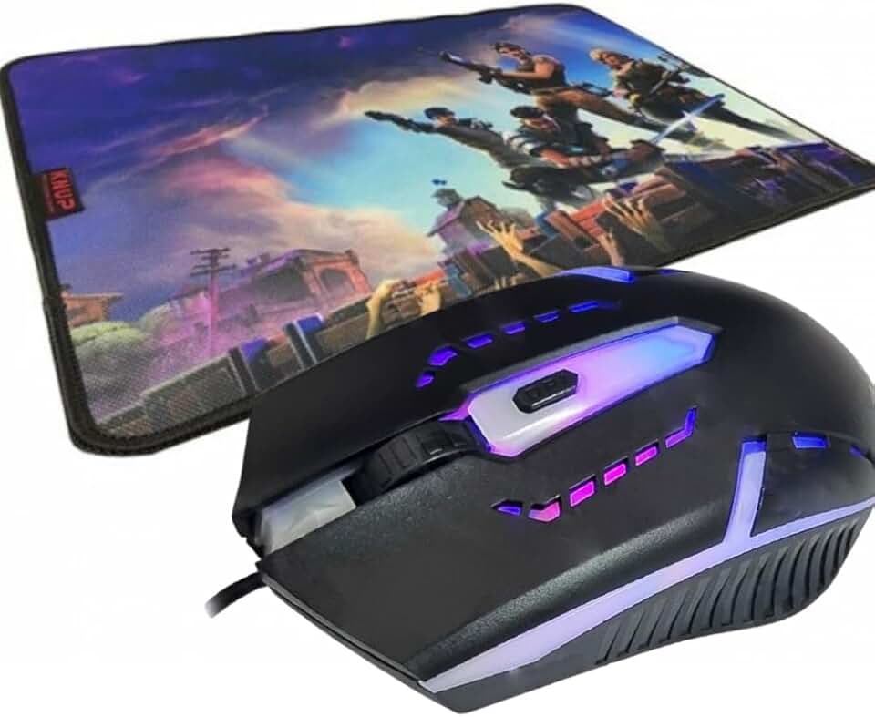 Kit Mouse Gamer Com Led 3600Dpi + MousePad Gamer Tecido e Borracha Fortnite
