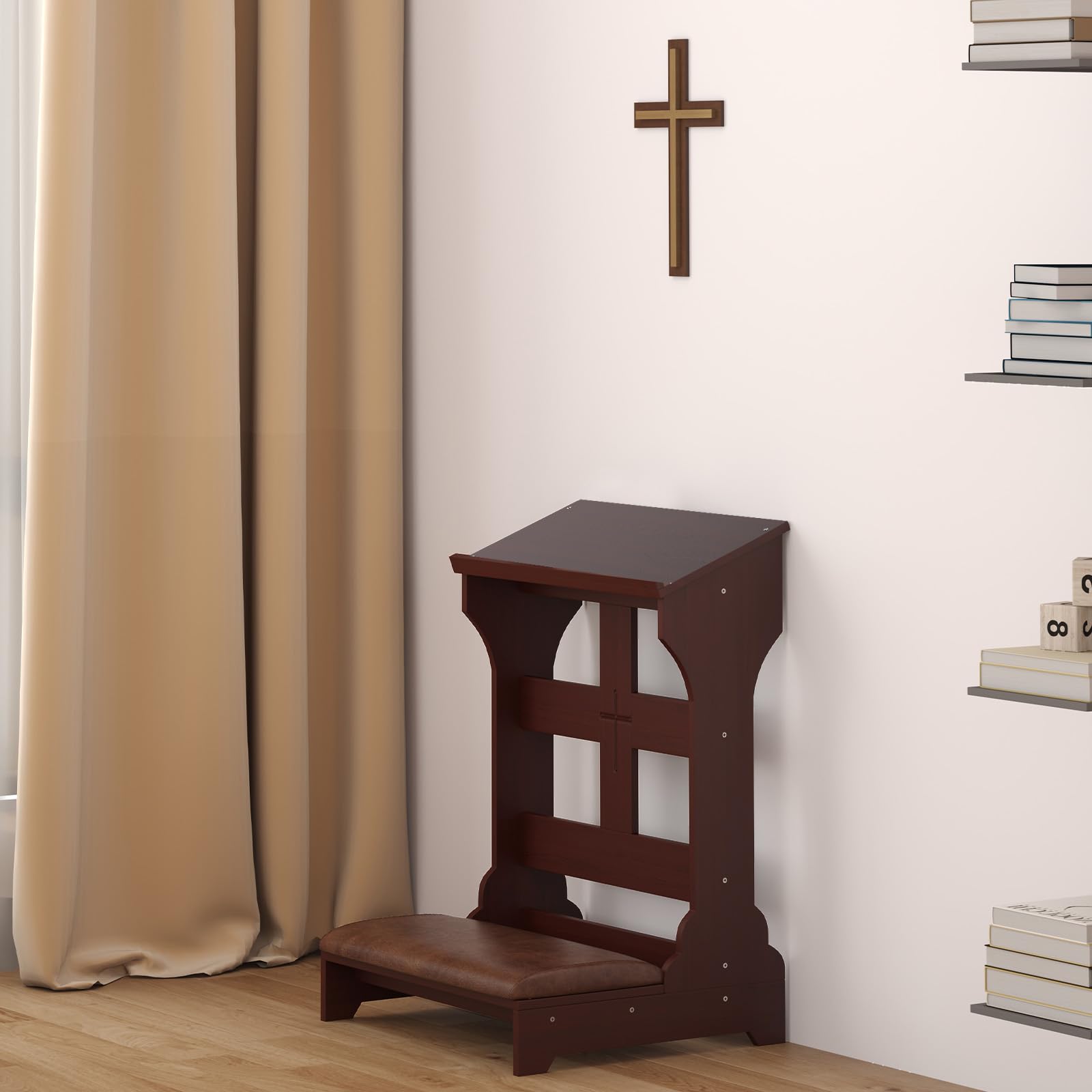 Panca da preghiera Inginocchiatoio, Sedia da Meditazione Chiesa, Sgabello, Regalo Religioso, Con Tavolo Pieghevole