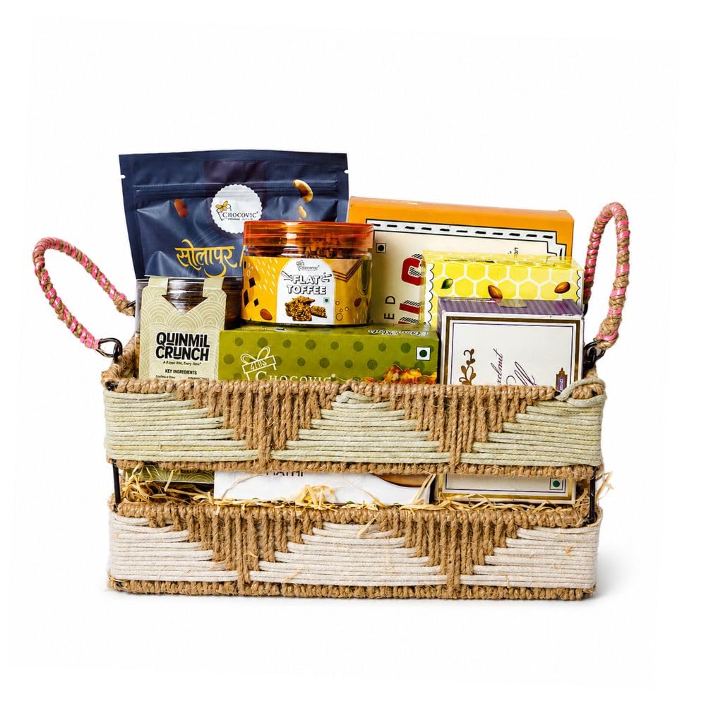 Chocovic | MOSS & TWINE SMALL Gift Hamper | Handmade Basket with Gourmet Eatables | 100% Veg | No Added Preservatives-image-8