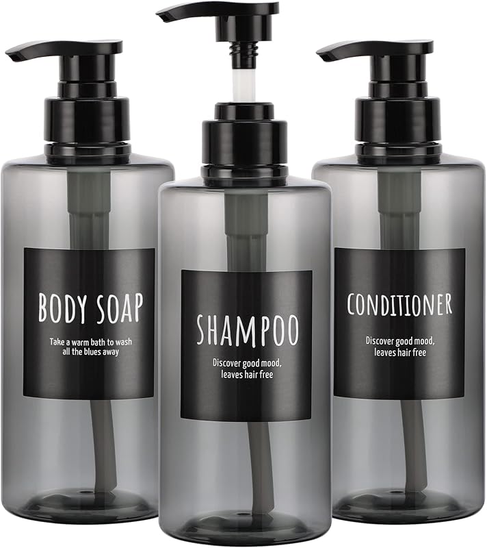 Segbeauty Frascos Recarregáveis com Bomba para Shampoo, 500 mL, Cinza, Pacote com 3