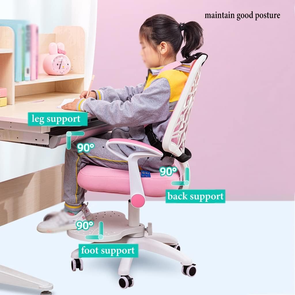 GIZNXBA Kids Desk Chair with Foot Rest, Kids Task Chair with Lifting Seat, Girls Children Study Chair with Swivel Armrest, Boys Mesh Office Chair with Lockable Wheel (Color : /Pink-armrests)