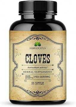 Cloves Capsules - Natural Dietary Supplement - Rich in Vitamins, Minerals, Manganese, Fiber - May Help Strengthen Bones, Promote Digestive Function, Antioxidant Support - 100 Caps