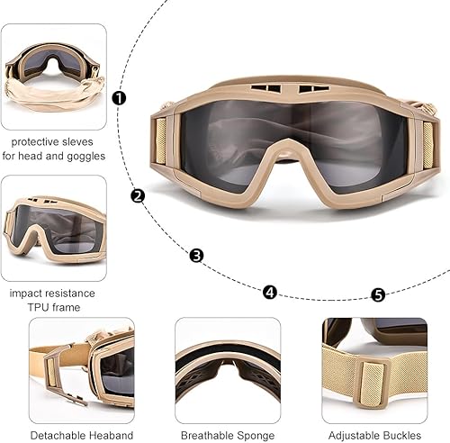 Miniatura 3 de Gafas tácticas de Airsoft con 3 lentes intercambiables, gafas de seguridad balísticas para caza de tiro, paintball