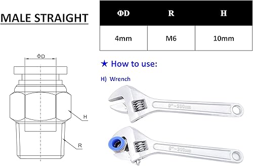Vista 126 de Empuje para conectar conexión de tubo de 1/8" OD x 1/4" macho NPT rosca, línea de agua recta macho neumática, conectores de empuje rápido