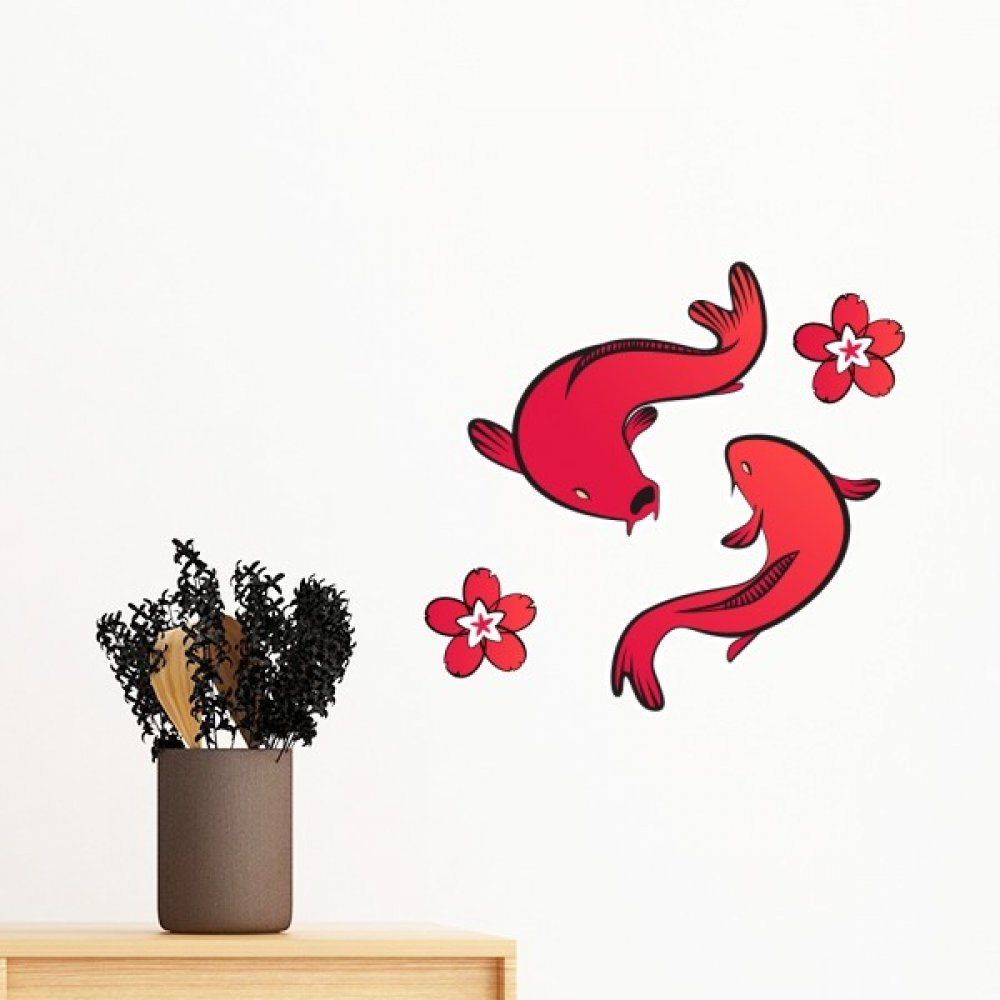 Sticker mural poisson rouge japonais amovible 70cm pour decoration de chambre