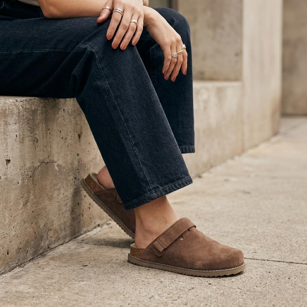 CUSHIONAIRE Boulder Genuine Leather Clogs for Women, Slingback Slip On Shoes with Adjustable Swivel Back Strap and Memory Foam Footbed