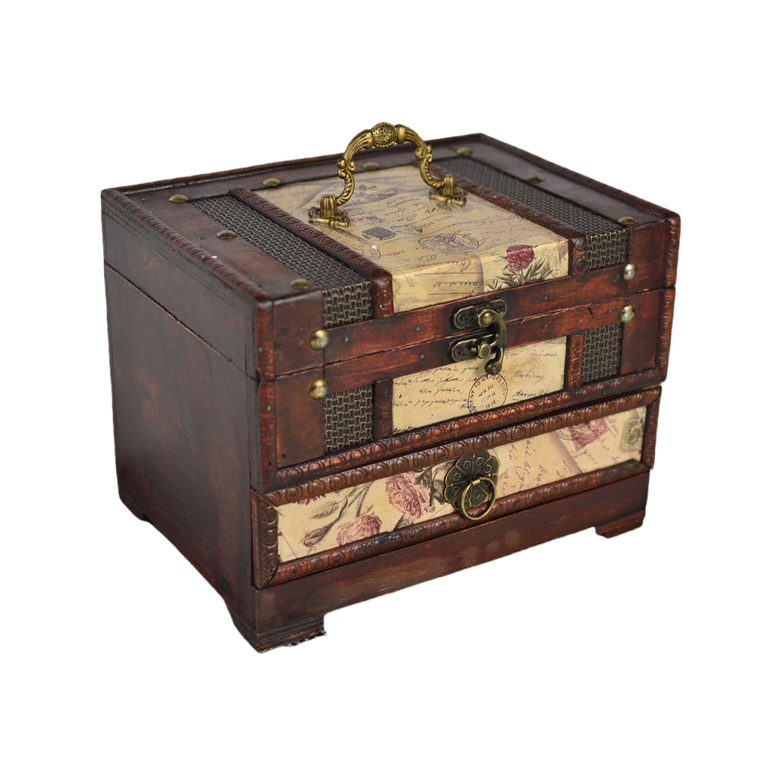 Woedpez Chinese Styles Wooden Jewelry Organiser with Drawer Large Capacity Storage Box for Rings and Earrings Necklace Holder Traditional Jewelry Organiser