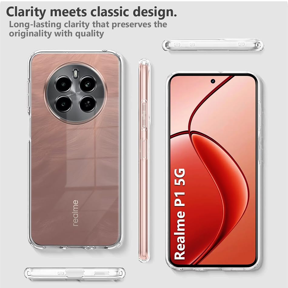 Image of Fashionury Crystal Clear Case for Realme P1 5G | Yellowing Resistance | Transparent TPU Silicone | Raised Camera Lips | Slim Transparent Cover