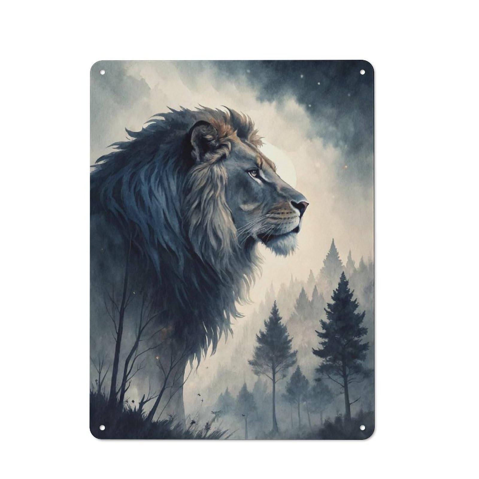 Junmoney Style-10 Majestic Lion In Misty Forest Vintage Tin Sign 40X30cm For Café Or Restaurant, For Café Owners And Decorators, For Retro Home Interiors
