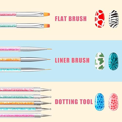 Miniatura 2 de TEOYALL Pinceles de uñas de doble extremo, kit de 5 herramientas de diseño de uñas, incluye cepillo delineador de uñas y bolígrafos de puntos para