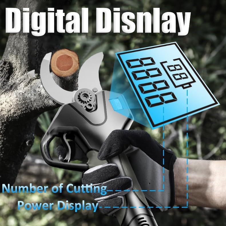 Electric Pruning Shears - Cordless Tree Trimmer with 21V 4500mAh Battery, 2.1m Extension Poles, and LCD Display (u200E1 Battery)