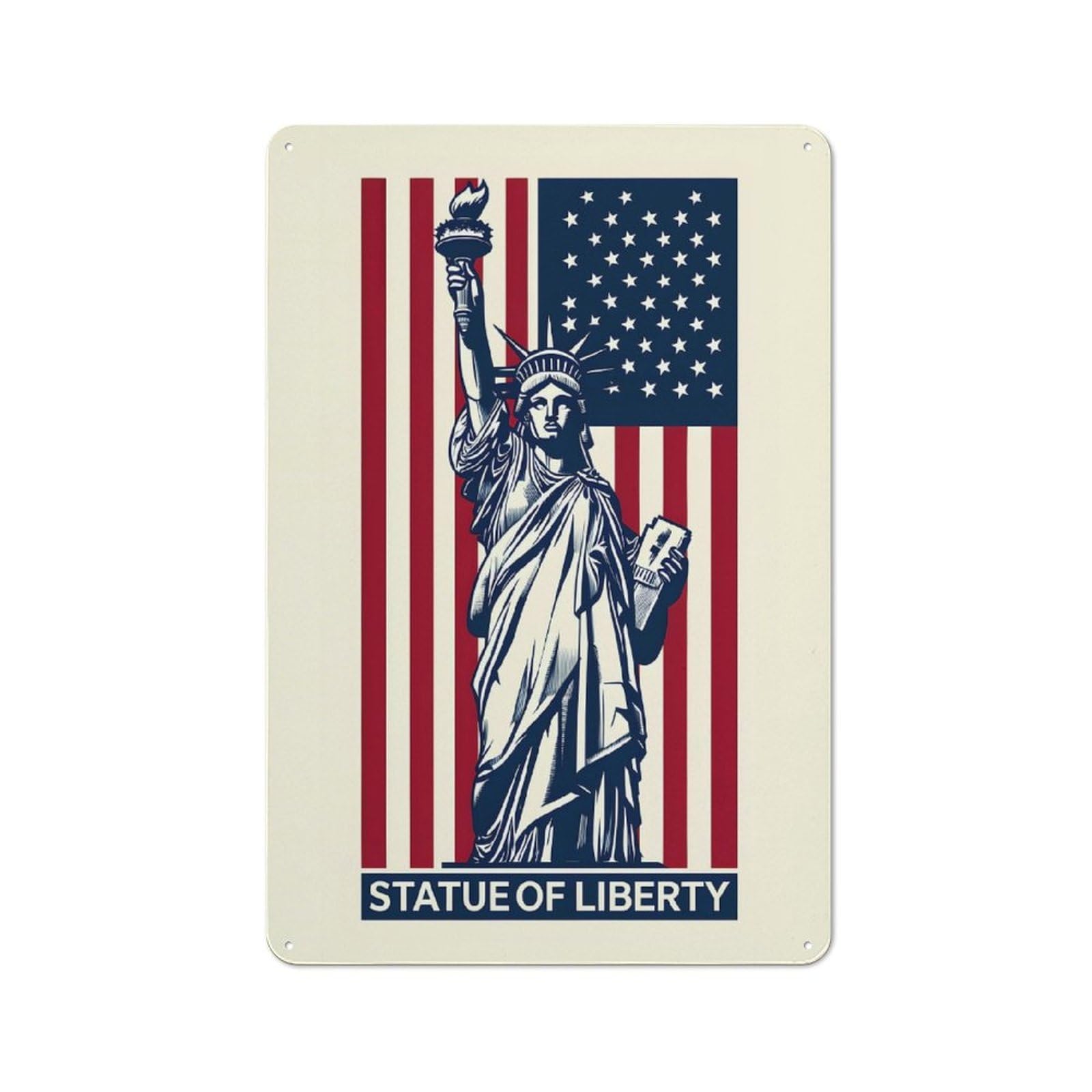 Junmoney Style-24 Statue Of Liberty American Flag Art Warehouse Style Metal Wall Decor 30X20cm, Metal Wall Sign For Workspace, Cafe, Hallway Or Garage