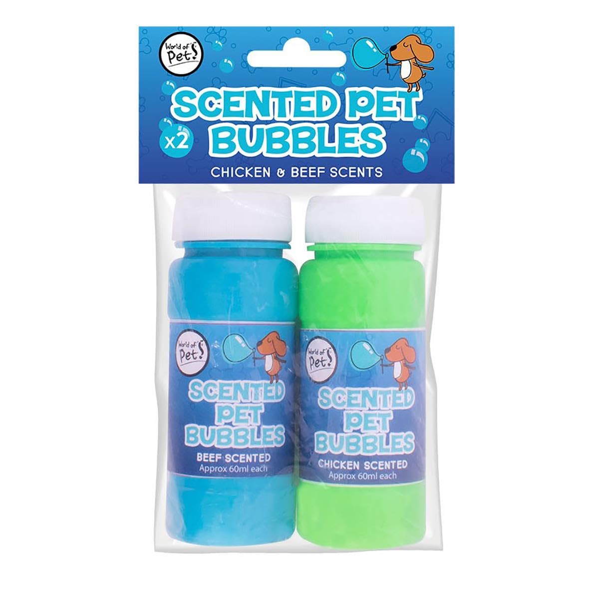 Pack of 2 Pet Bubbles - Chicken Beef Scented Meaty Dog Puppy Interactive Toys Playtime Non Toxic