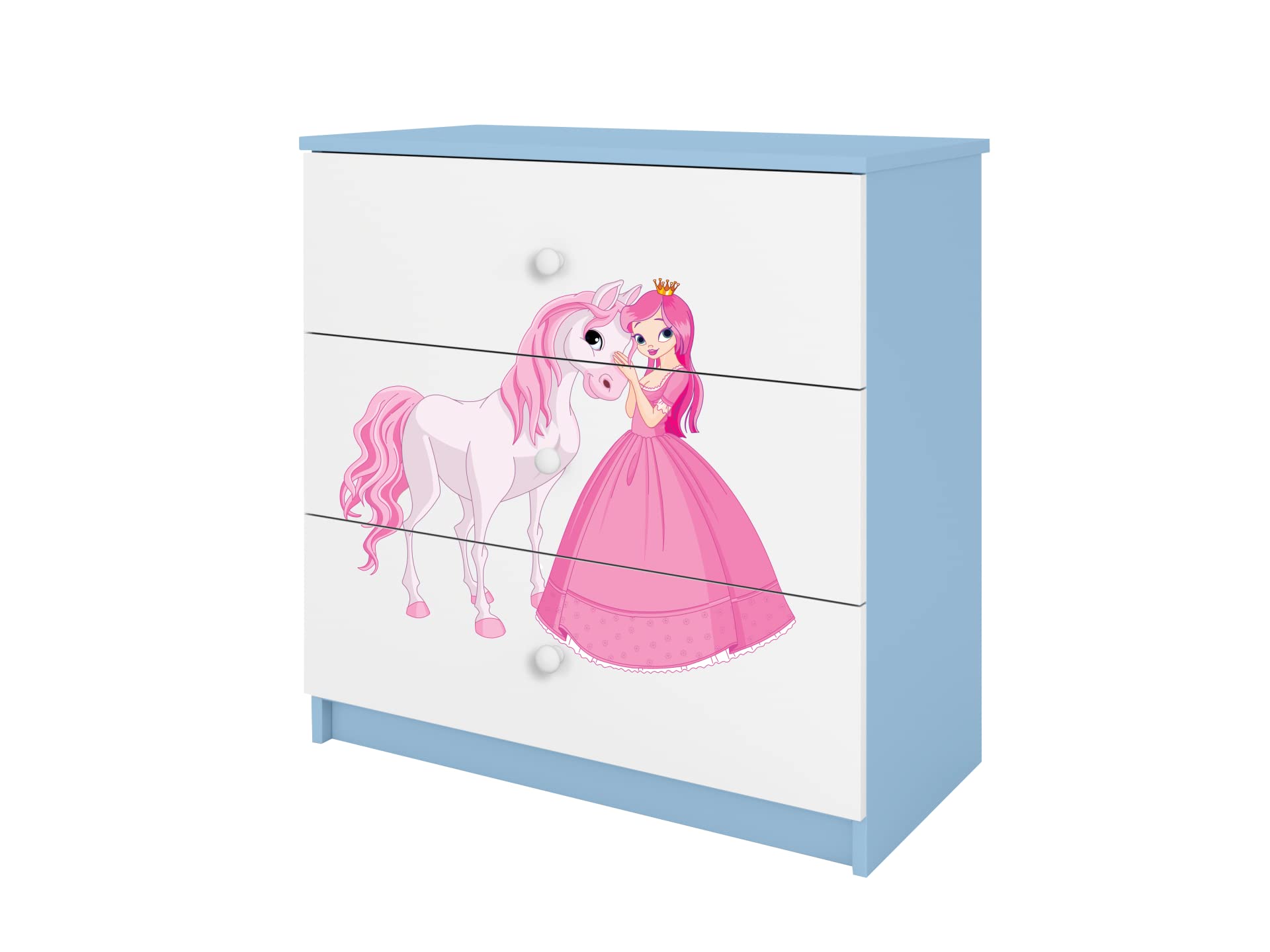 Générique Cassettiera BABYDREAM - Principessa e Cavallo - in pannelli di particelle 81x41x80,5 cm, 3 cassetti, colore blu