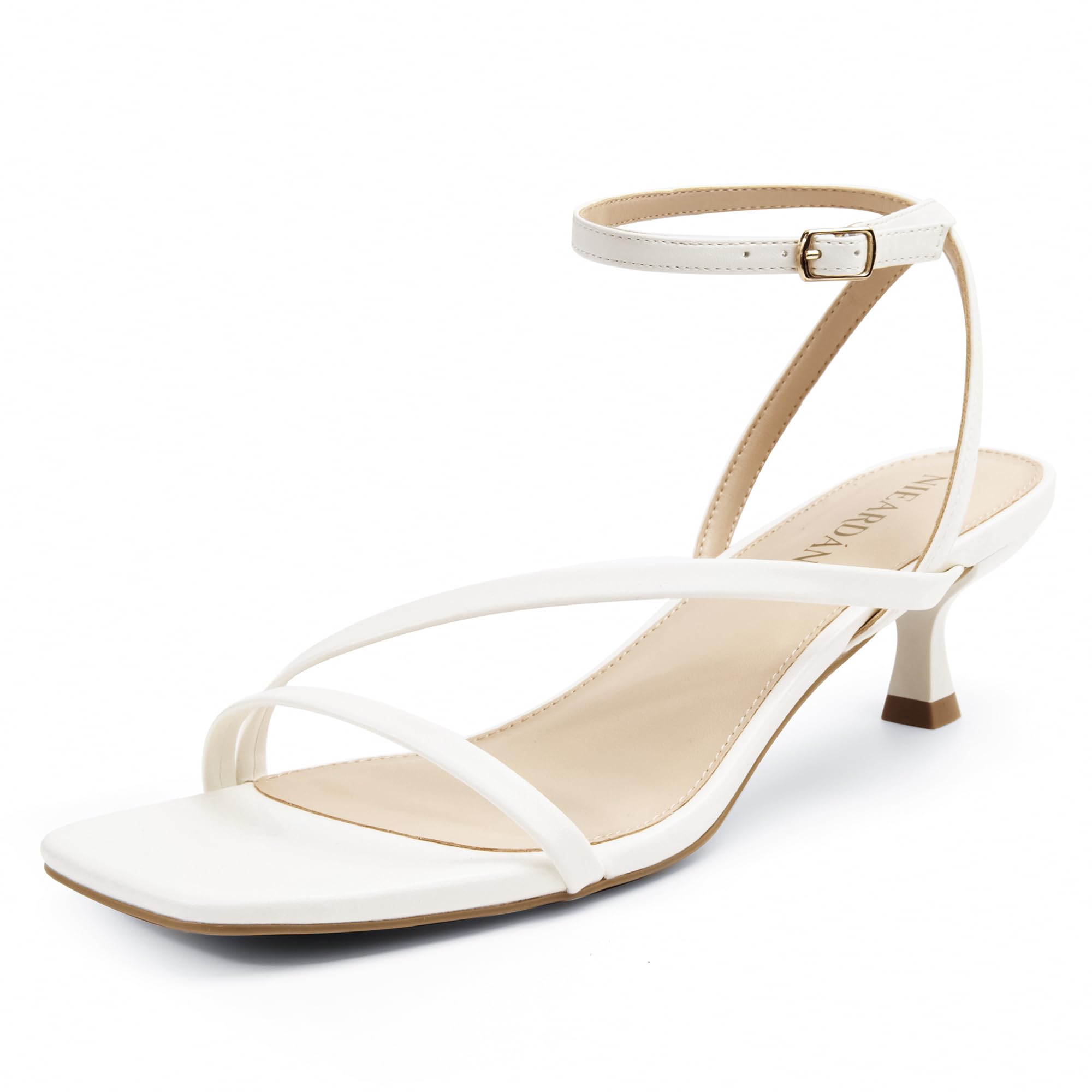 NIEARDAN Women's Kitten Heel Sandals Square Open Toe Heels Ankle Buckle Heel Dress Sandals Dress Sandals for Women