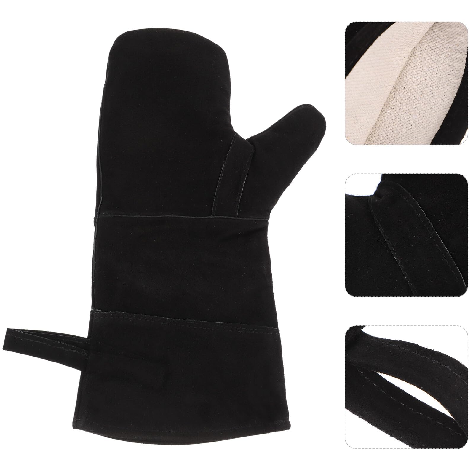 Yardenfun Moufles pour Poele A Bois Ignifugé en Cuir Résistant la Chaleur Absorption de Sueur, pour Cuisson et Barbecue en Extérieur