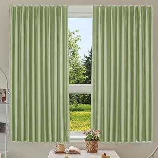 HIMENO 遮光カーテン 小窓 45cm丈 幅45cm カーテン 遮光 断熱 保温 目隠し ドレープカーテン おしゃれ 無地 UVカット遮熱 防寒 節電対策 昼夜目隠し 1枚入り アジャスターフック付き 北欧 シンプル 洗える 子供部屋 寝室 リビング用 グリーン