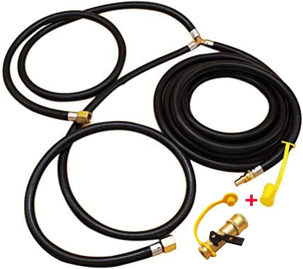MENSI 16FT RV Y Splitter Tee Propane Extension Hose with 1/4" Quick Disconnect Shutoff Adapter Valve