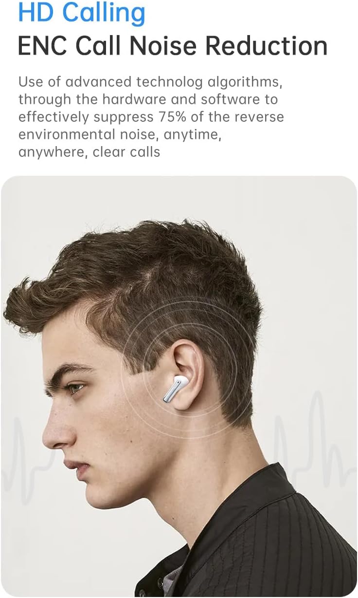 in Ear Headphones Wireless Ear Buds Earbuds Bluetooth 5.3 Touch Sensing Deep Bass Stereo and Noise Cancelling Bluetooth Headset Ear Buds, Built-in ENC Noise Cancelling Mic, White