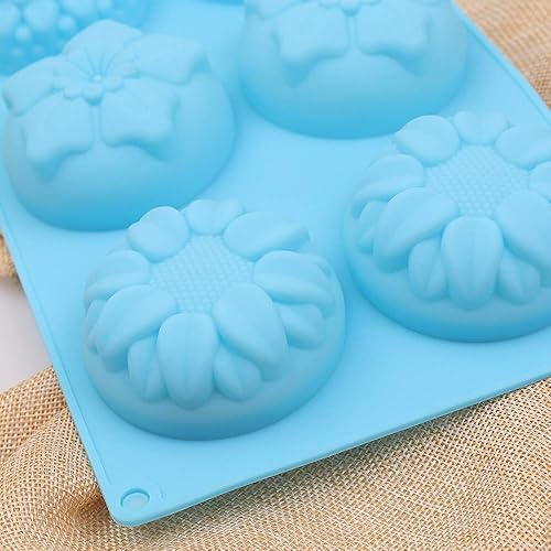 Miniatura 2 de homEdge Molde de silicona con forma de flores de 6 cavidades, juego de 3 girasoles mixtos de silicona antiadherente, molde de margaritas para