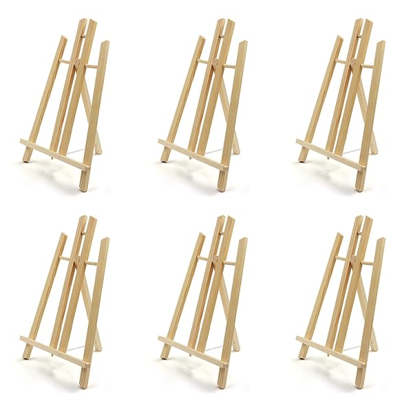 JOY SPOT! 6 Pack 16" Tabletop Easel, Portable A-Frame Tripod Wood Easel for Painting Party, Canvas, Display Stand for Kids Students Beginners