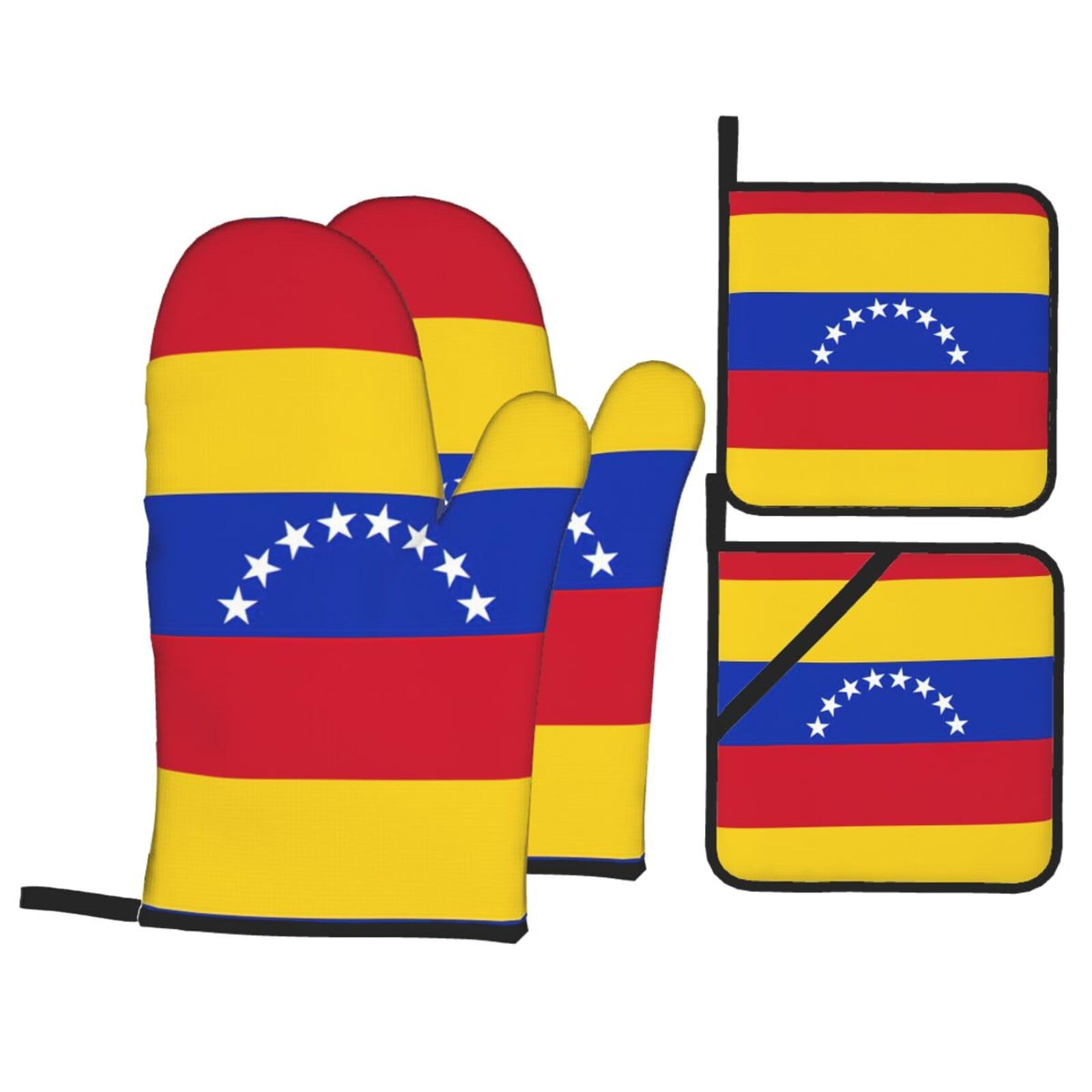 Flag Of Venezuela Print Kitchen Oven Mitts And Pot Holders Set,Hanging Loop Design For Cooking Baking Bbq