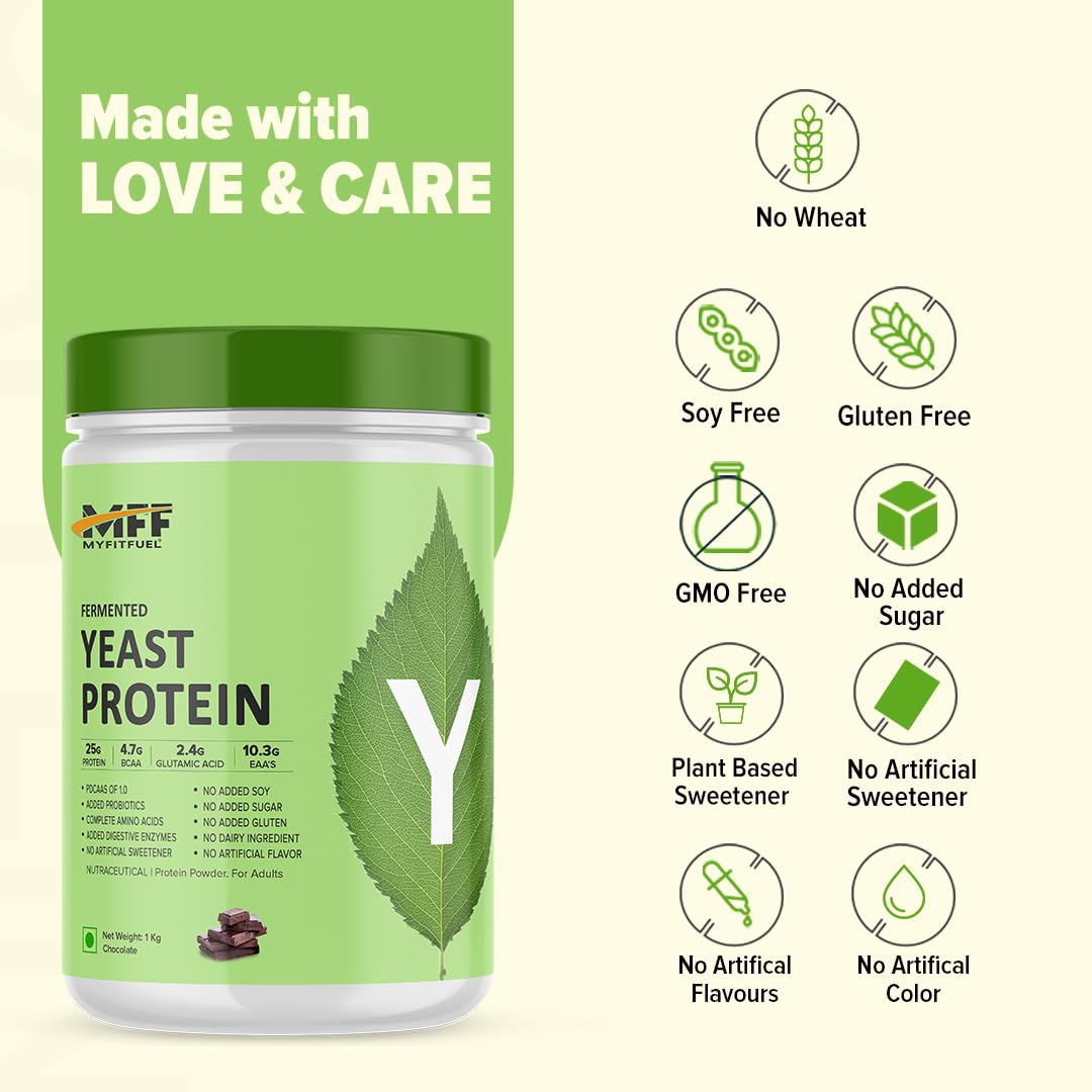 MyFitFuel Fermented Yeast Protein Powder 1kg (Chocolate) | 25g Protein | 4.7g BCAA | Added Probiotics | No Bloating | Higher Absorption | Superior Muscle Recovery | PDCAAS of 1 | Gut Friendly 2