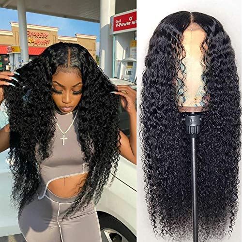 BLY 5x5 HD Transparent Lace Front Wigs Human Hair Deep Wave Lace Closure Wig 20 Inch 180% Density Pre Plucked Wigs for Black Women Natural Color Full & Thick