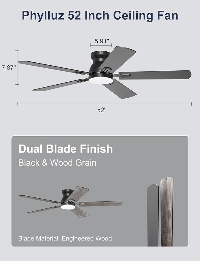 Ventilador de Techo 52'' Con Luz, Motor DC Silencioso, Contr miniatura 9