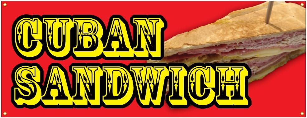 Cuban Sandwich Banner Hot Fresh Bread Meat Concession Stand Sign 18x48