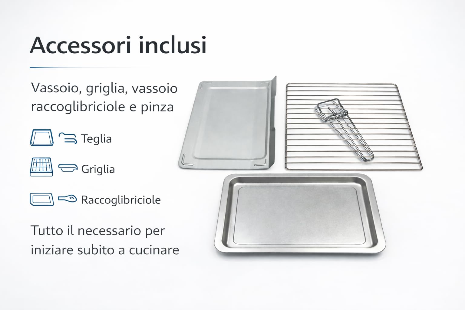 Forno Elettrico Ventilato 52L Doppio Vetro 6 Funzioni Cottura 90-230°C Timer 60 Min Luce Interna Pareti Antiaderenti