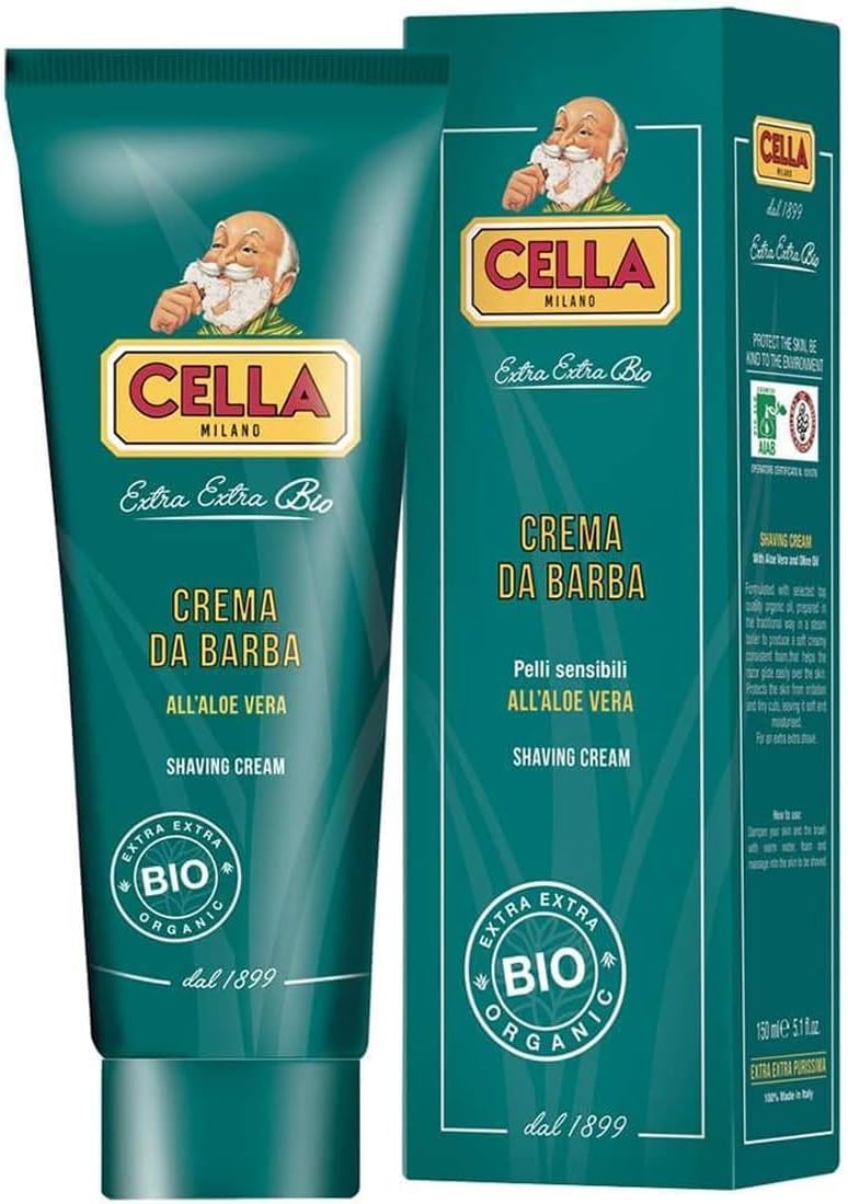 Milano Organic Aloe Vera Shaving Cream – 150 ml – For Use With Shaving Brush – Rich Protective Lather, Made in Italy