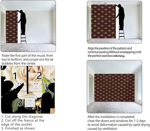 Miniatura 4 de Vinilo adhesivo de papel de pared, diseño exclusivo de flor de lis, diseño exclusivo para cuarto de lavado, 78.7 pulgadas de ancho x 78.7 pulgadas