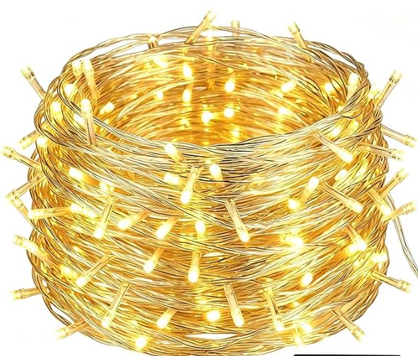 GlobaLink 10m warmweiße Kupferdraht-Lichterkette mit 100 LEDs, IP44 wetterfeste strombetriebene Weihnachtsbeleuchtung mit 8 Lichtmodi & Speicher, Innen- und Außendeko für Balkon, Garten und Geländer