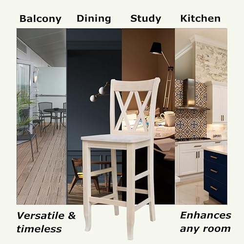 Miniatura 4 de IC International Concepts Taburete doble de altura de barra con respaldo en X de madera maciza, madera de parawood real, fácil de montar, 17.91