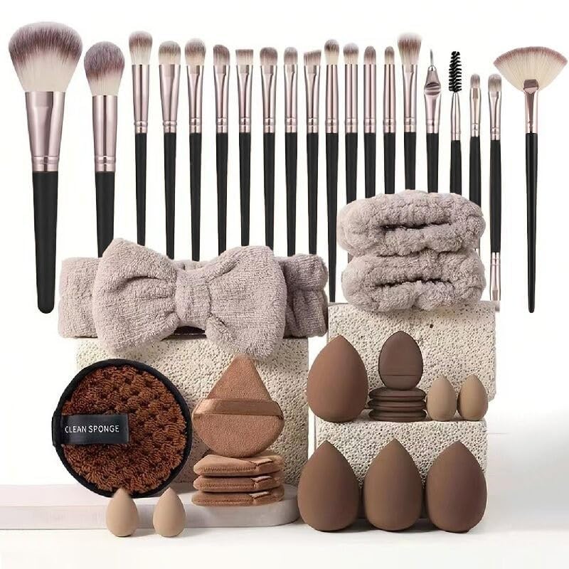 40 Pieces Makeup Brush Set Professional & Face Care Set | Make Up Brush Set for Women with Beauty Sponges, Storage Bag | Complete Set for Foundation, Eyeshadow (Black)