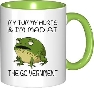 Funny Statement Coffee Mug ，My Tummy Hurts and I'm Mad At The Government Mug，Gift for Office LargeCute ，Decor Party Gift Valentine's Day Gifts Birthday ，Christmas,Internal And Handle Green 11Oz Mug
