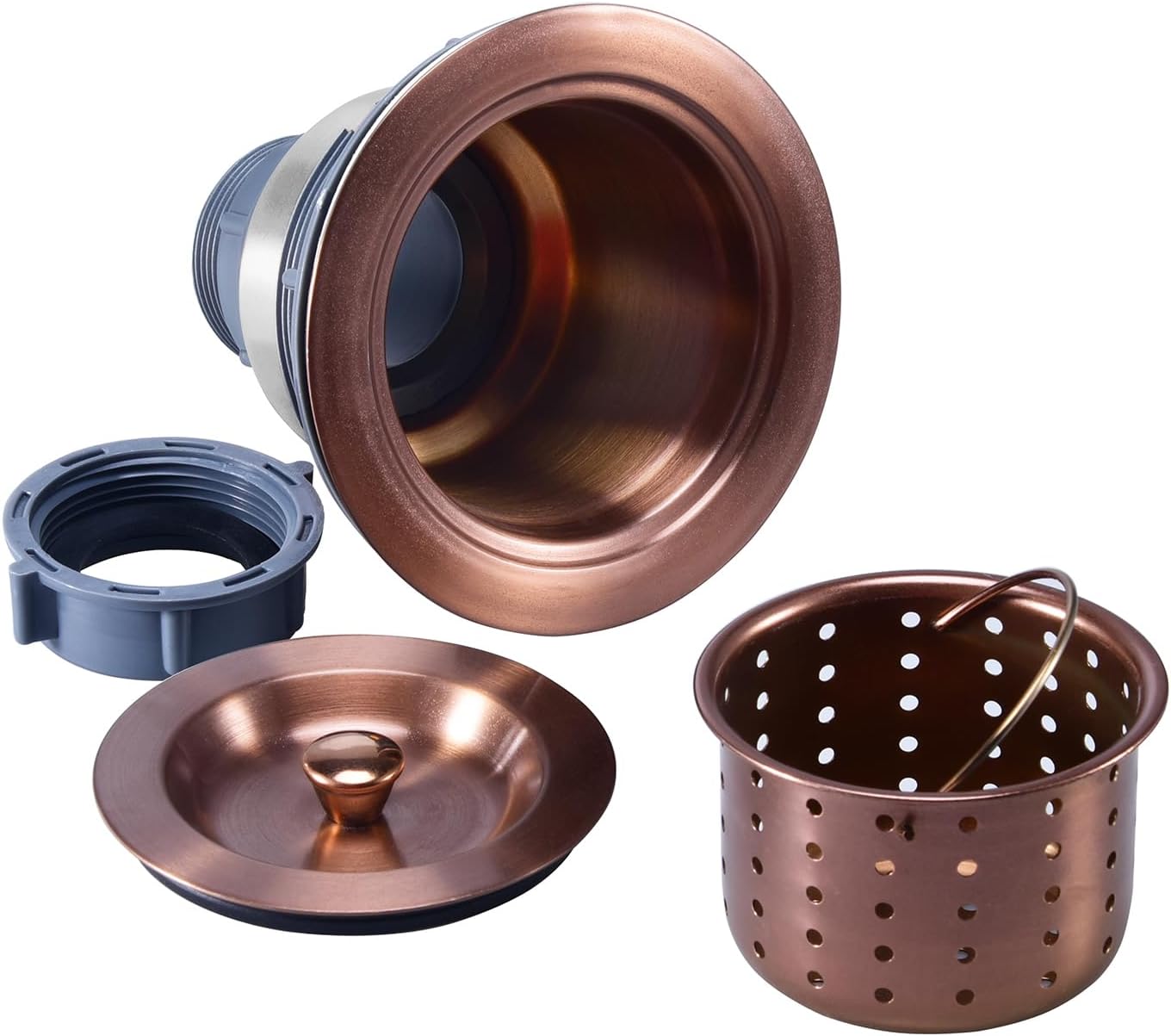 KONE 3/1-2 Inch Sink Drain Assembly Antique Copper Kitchen Sink Drain Kit Copper Stainless Steel Sink Basket Strainer Rubber Stopper, Sealing Lid/Removable Deep Waste Basket for Home, Kitchen - Image 2
