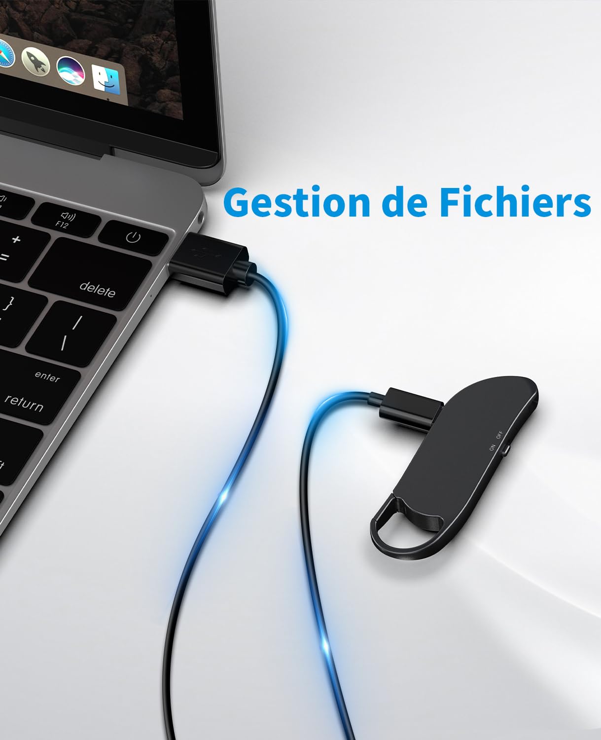 Enregistreur Vocal 64Go, Mini Enregistreur avec 900H de Mémoire, USB C Dictaphone Portable avec Activation Vocale pour Conférences Entretiens Réunions Cours