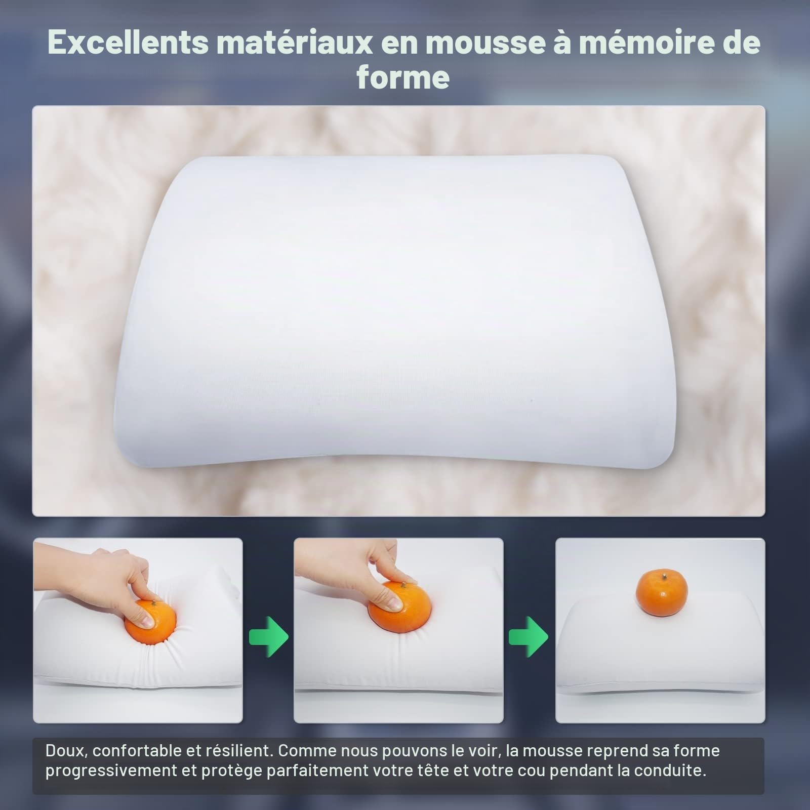 Set de 2 oreillers d'appui - tête de Voiture en Cuir véritable Souple pour Le Soutien du Cou oreillers de Voiture en Mousse à mémoire de Forme pour Aider à soulager Les douleurs au Cou, Noir